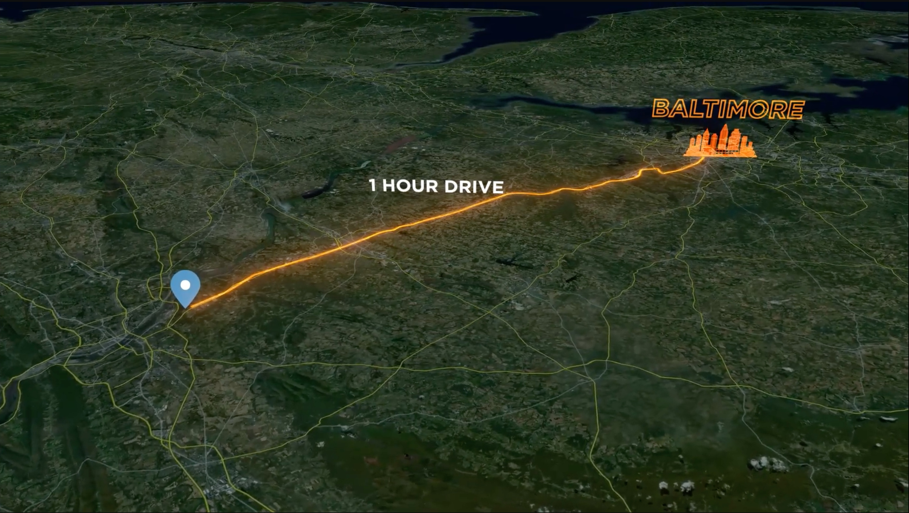 Map view of driving to Baltimore